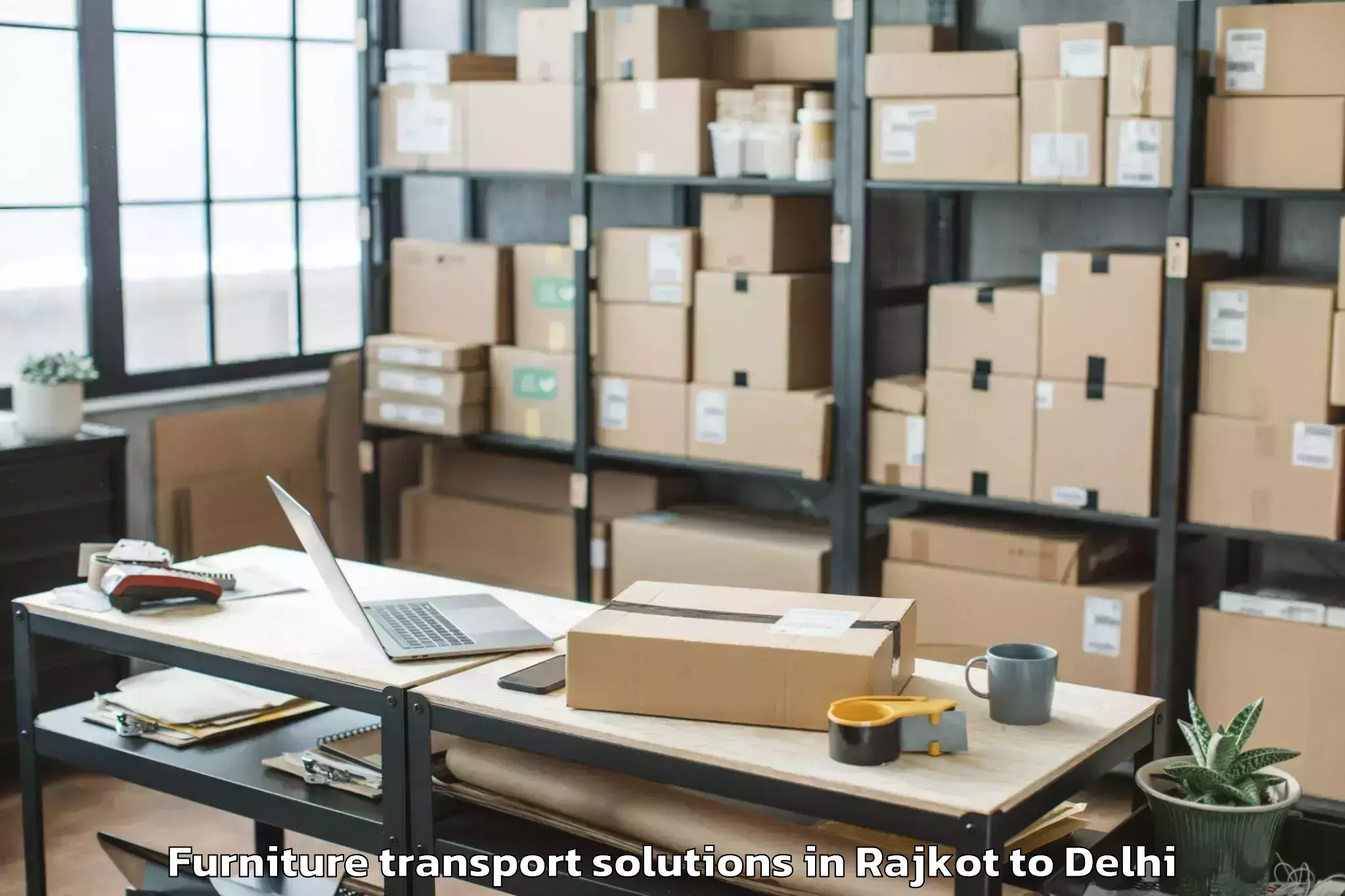 Efficient Rajkot to Defence Colony Furniture Transport Solutions